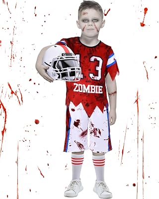 Xtinmee Zombie Football Player Costume for Kids Boys Scary Zombie Child Costume for Halloween Party