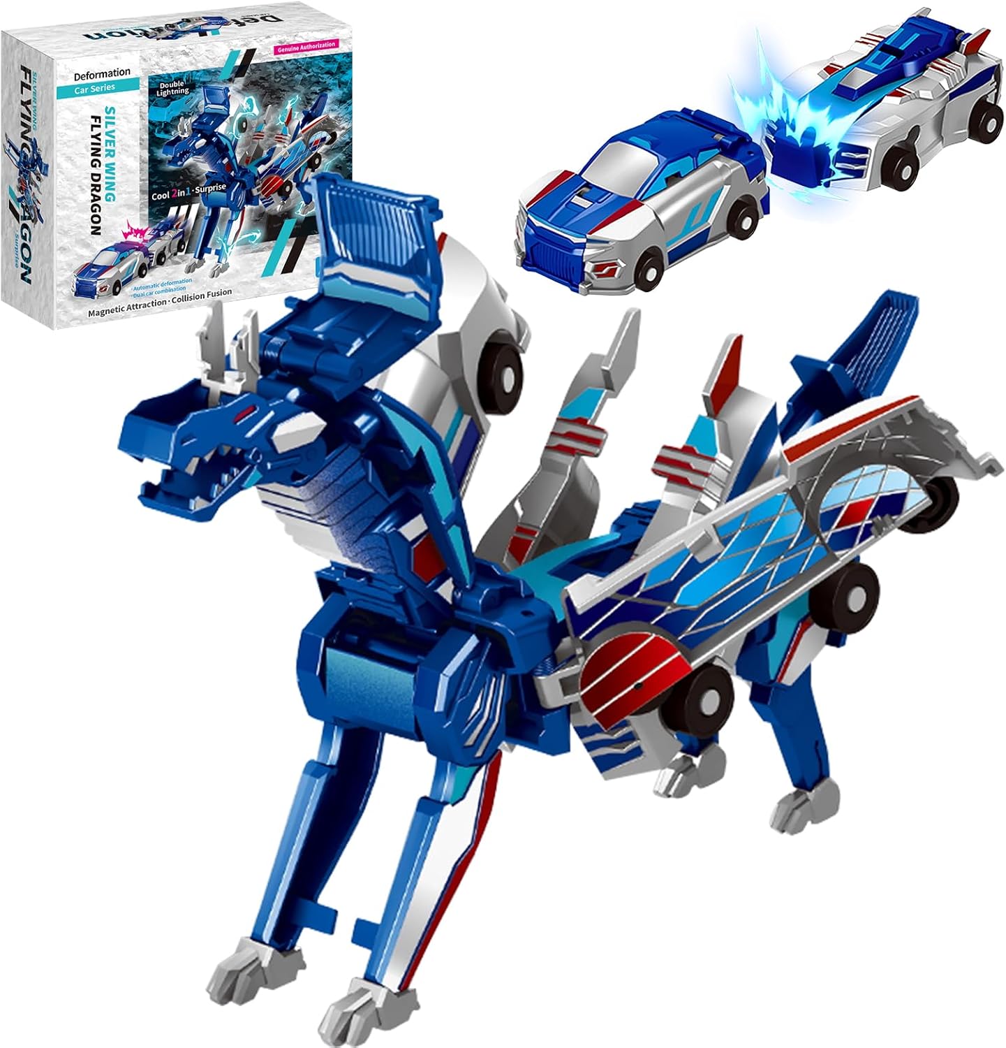 Dragon Transformers Toys, Robocrash Magnetic Transforming Car Toy, 2 in 1 Collision Automatic Deformation Dragon Toy Cars Gifts Birthday Party Bag Fillers for Kids