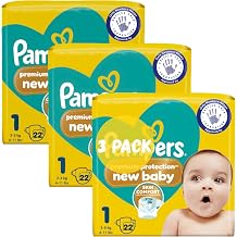 Newborn Nappies Bundle - 3 Packs of Size 1 Premium Protection New Baby, Total of 66 Size 1 New Born Nappies