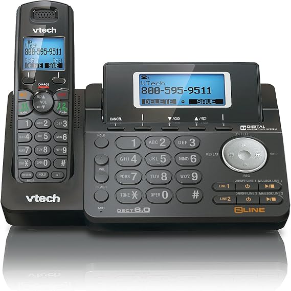 VTech DS6151-11 DECT 6.0 2-Line Expandable Cordless Phone, Black