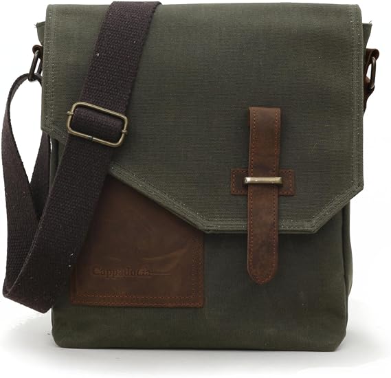 Cappadocia Genuine Leather Waterproof Postman Shoulder Bag Waxed Canvas Laptop Casual Bag