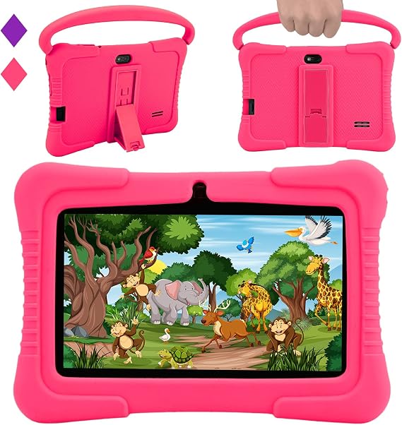 Veidoo Kids 7" Android Tablet PC, 2GB RAM, 32GB ROM, Safety Eye Protection, WiFi, Dual Camera, Games, Parental Control APP, with Silicone Case (Pink)