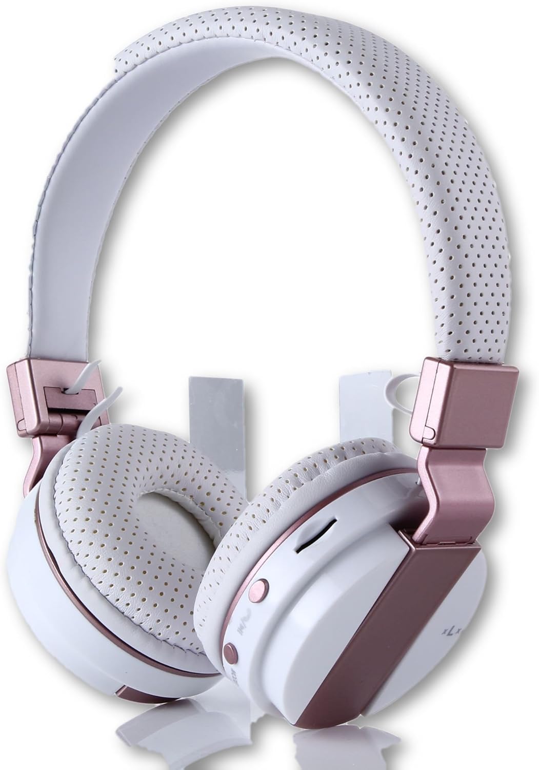 Musun White Bluetooth Wireless Hi-Fi Stereo Rechargeable Headphones, Foldable, Adjustable with Built-in Mic, Overhead and Ear Headset