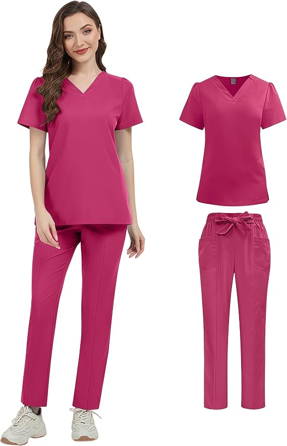 Womens Scrub Sets,Classic Unisex Fit V-Neck Top & Straight Leg Pants,Medical Uniform for Doctors, Nurses