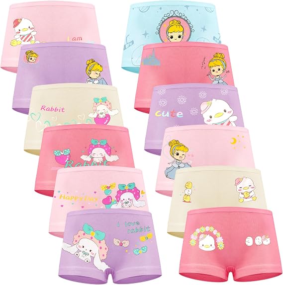 12 Pack Girls' Knickers, Girls Underwear Soft Cotton, Comfortable Panties