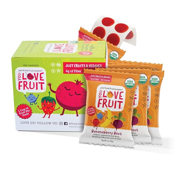 YOU LOVE FRUIT Bananaberry Beet Fruit Snacks, Gluten Free, 1oz Pack of 12