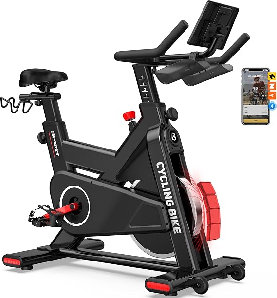 Pooboo Exercise Bike, Stationary Bikes for Home Cardio with Comfortable Seat Cushion, Adjustable Seat Handle, APP Supported Spin Bikes for Home with iPad Holder & 400 lbs Weight Capacity
