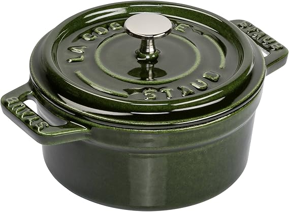 Staub La Cocotte Round 40509-804 Mini Pico Cocotte Round Basil Green 40509-804 Small Two-Handed Enameled Pot
