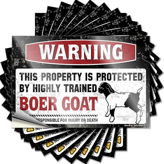 Car Accessories Warning This Property is Protected by A Highly Trained Boer Goat Funny Sticker 10 Pcs Prank Stickers Bumper Sticker(6X9CM)