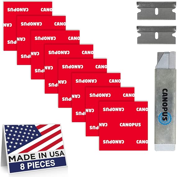 CANOPUS Adhesive Pads Double Sided Foam Tape Mounting Squares, Made in USA, 4910 Square, 8-PCs 1.5 in x 1.5 in Square Pack, with Box Cutter (1PC) and Razor Replacement (2PCs)