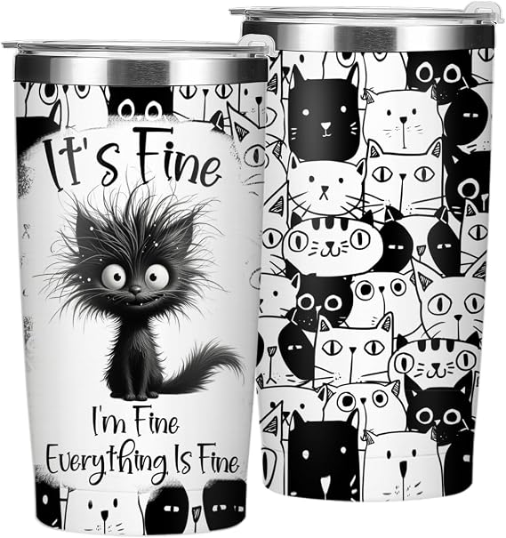 Funny Cat Lover Gifts 20 oz Cat Tumbler, Motivational Gifts for Mom Women