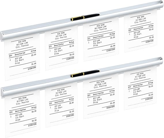 Henoyso 2 Pcs Restaurant Ticket Holder 16/18/24/28/30/32/40/44" Slide Check Rack Receipt Holder Aluminum Silver Order Ticket Rack for Commercial Kitchen Office Cafes Pubs Bar(32 Inch,Pen Slot)