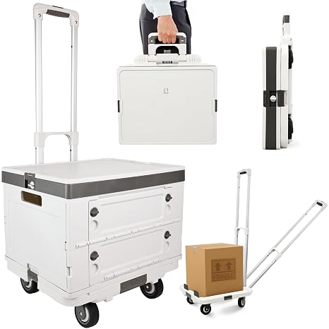 Wellmax WM99800 Series Rolling Crate with Wheels, Foldable Utility Cart with Aluminum Handle, Silent Wheels, 132 LBS Capacity - Ideal for Teachers, Shopping, Office