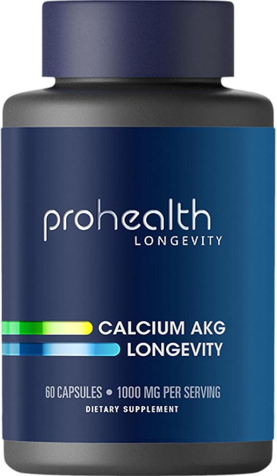 ProHealth, Ca AKG Supplement (Alpha Ketoglutarate) (1,000 mg per 2 Capsule Serving, 60 Capsules). Supports Metabolic Function and Healthy Aging Processes.