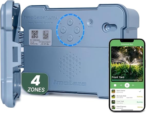ImoLaza Outdoor Sprinkler Controller, 4-Zone Ultra WiFi Sprinkler Timer