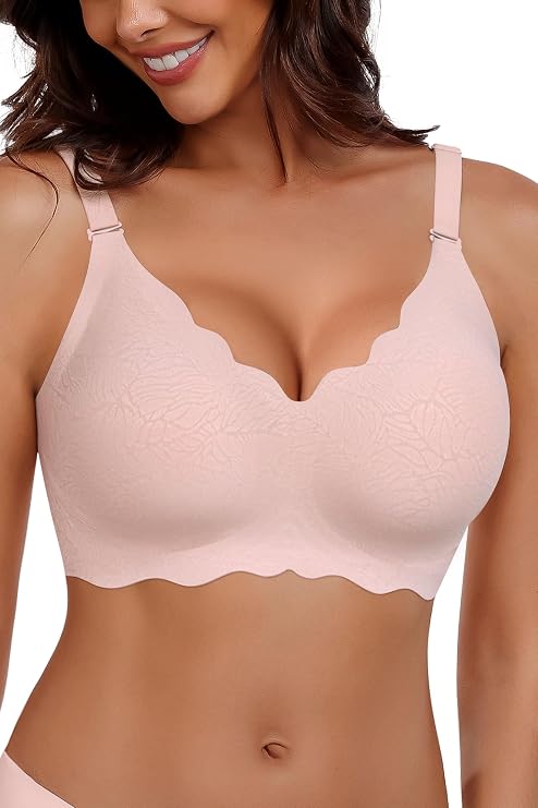 HORISUN No Underwire Bras for Women V Scalloped Neck Bralette