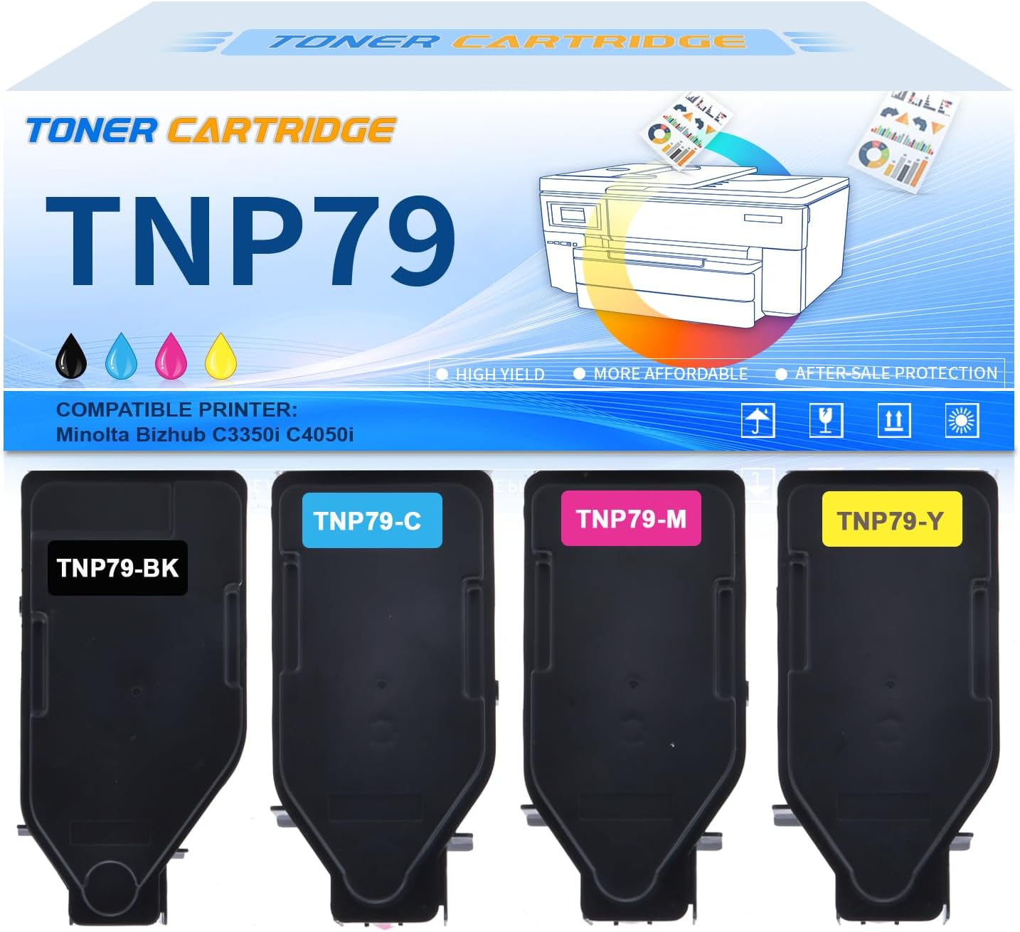 TNP79 TNP-79 Toner Cartridge Compatible for Konica AAJW430 AAJW330 AAJW230 AAJW130 Toner for Konica Minolta Bizhub C3350i C4050i 4-Pack