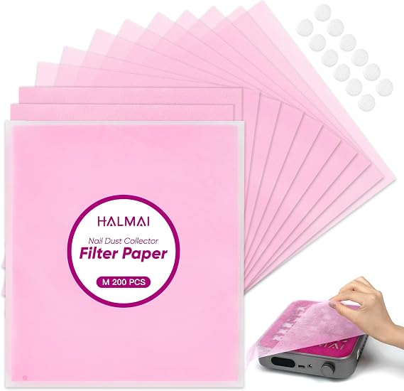 HALMAI 200 Sheets Nail Dust Collector Filter Paper, Disposable Nail Dust Filters for Most Nail Dust Collector Machine, Nail Vacuum for Nail Salon Spa Tech Supplies & Accessories (Pink)