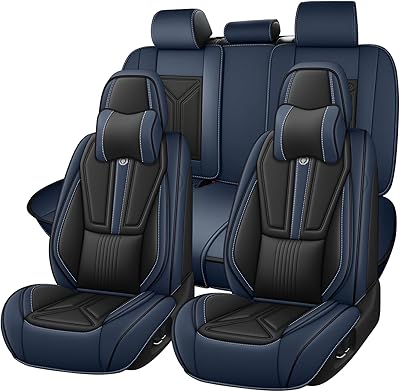 Car Seat Cover Full Set for Hyundai Santa Cruz 2022-2025,Faux Leather Seat Cover for Car,Breathable Vehicle Cushions Cover Waterproof Automotive Seat Covers with Headrests5 seat,Black&Blue
