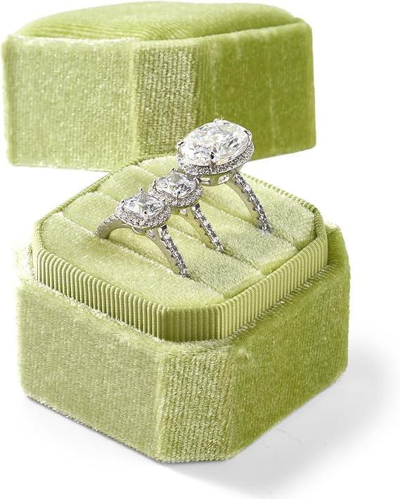 3 Slots Velvet Ring Box Light Green