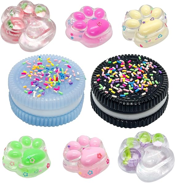 8PCS Taba Squishy Kit,Soft Squeeze Fidget Toys | 2PCS Biscuit Stress Relief Toy, 4PCS Mini Taba Squishy Paw, 2PCS Fruit Cat Claw for Stress Relief Sensory Play Fidget Gifts
