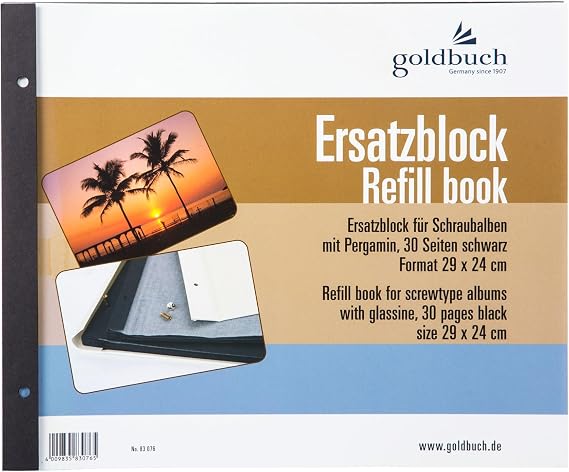 goldbuch 83076 Ersatzblock für Schraubalbum 30 schwarze Seiten mit Pergamin-Trennblättern Passend für Foto Album mit einer Größe von 30 x 25 cm Nachfüll Pack für Fotoalben
