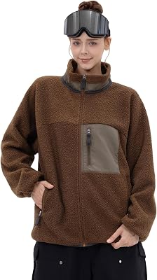 SNOWVERB Womens Mens Fleece Sherpa Snow Jackets Insulated Streetwear Ski Coat Mountain Full-Zip Fuzzy Fleece Snowboard Jacket