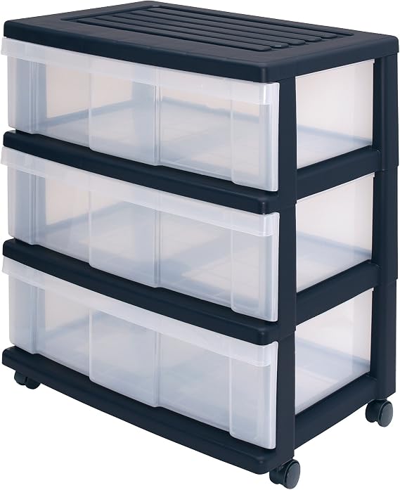 Iris Ohyama Europe WC-N604 Plastic 3 Storage Drawer Organiser, Black