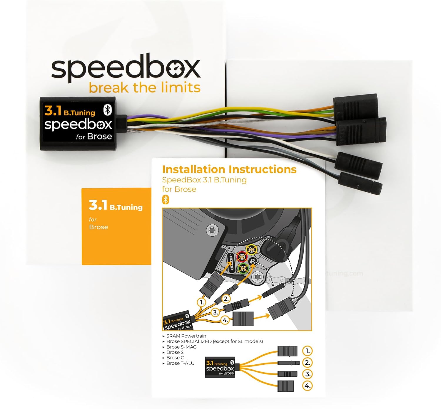 SpeedBox 3.1 B.Tuning compatible with Brose/Specialized/SRAM Powertrain/E-Bike Tuning Kit/Unlimited Speed/Bluetooth/SpeedBox App