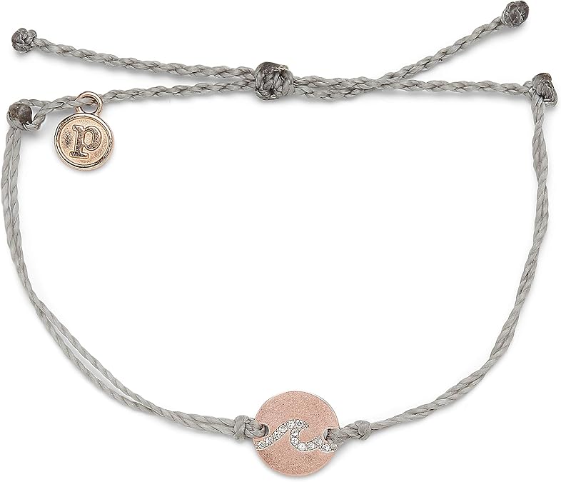 Pura Vida Silver or Rose Gold Pave Wave Coin Bracelet - Brand Charm