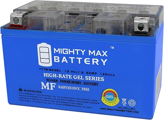 Mighty Max Battery YT7B-BS GEL -12 Volt 6.5 AH, GEL Type, 110 CCA, Rechargeable Maintenance Free SLA AGM Motorcycle Battery