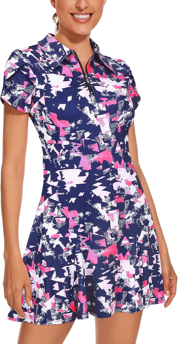 LURANEE Athletic Dress for Women Petal Short Sleeve Tennis Dresses with Shorts and Pockets Flowy Golf Outfits