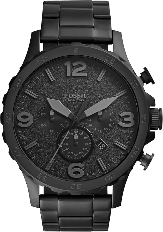 Fossil Mens Nate Quartz Watch, Oversized Stainless Steel Chronograph Watch for Men