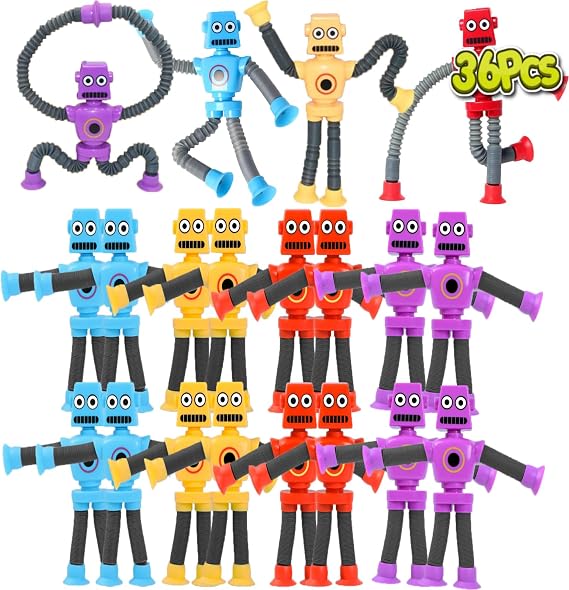 36PCS Telescopic Suction Cup Robot Toy,pop Tubes,Toys for Kids,Toddler Travel Toys,Toddler Sensory Toys,figette Toys,Fidget Toys for Kids,Treasure Box prizes,Small for prizes
