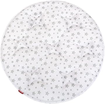 Kids Pop Up Tent with Anti Slip Bottom, Round Play Mat for Baby, D=40 Indoor Playhouses Quilted Mat, Round Area Rug for Toddlers and Kids Nursery Room Decor, White Star