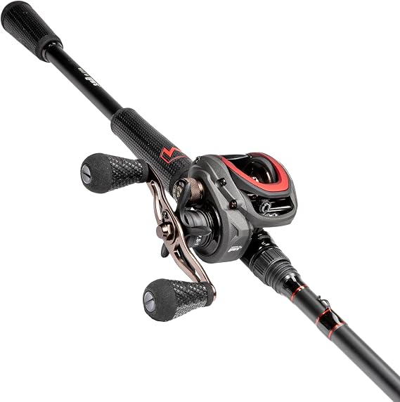 Lews MACH Jacked Baitcast Reel and Fishing Rod Combo, HM50 Graphite Rod, Tanso Tech Reel Frame and Sideplate, Carbon Fiber Drag System, 7.5:1 Gear Ratio