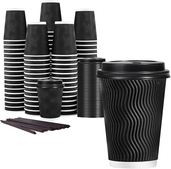 Lamosi 50 Pack 12 oz Coffee Cups with Lids, Disposable To Go Paper Cups