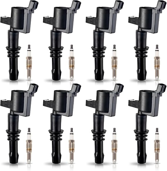 ENA 8 Ignition Coil Pack and Platinum Spark Plug Set 2005-2008 Compatible with Ford Expedition Explorer F150 F250 F350 Super Duty Navigator Mark 5.4L Replace# DG511 SP515 SP546 -Black