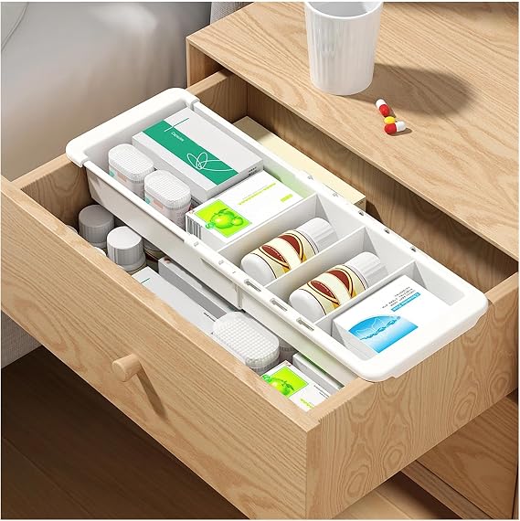 Deep 2.3" Expandable Drawer Organizer 11-18" White Plastic Tray