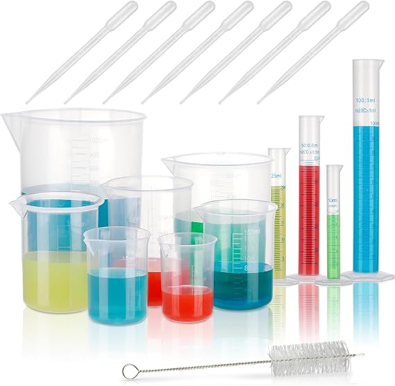 FRIUSATE 19 Pcs Plastic Graduated Cylinders and Measuring Beakers Set