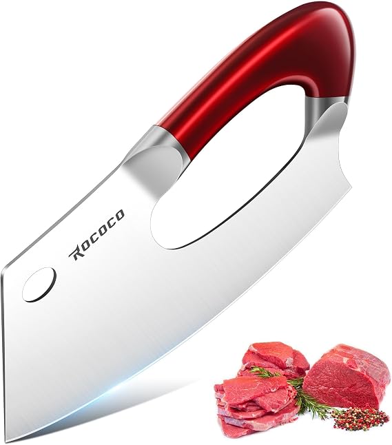 ROCOCO Effort Saving Meat Cleaver - Red Easy Handle Chef Knife