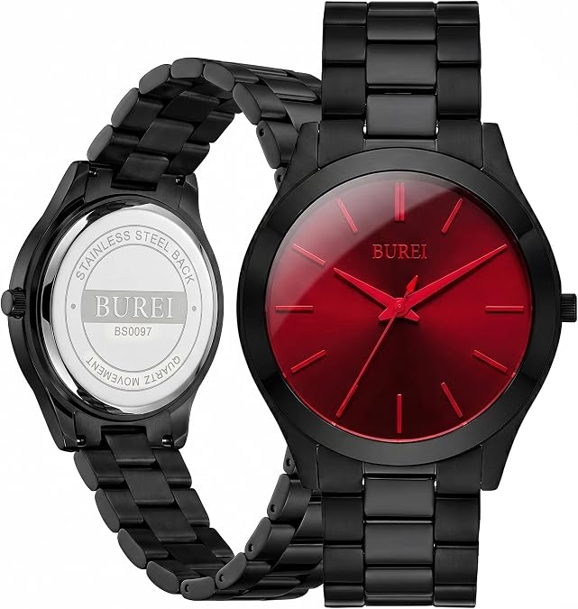 BUREI Men's 44mm Large Face Quartz Watch, Business Casual Analog Wrist Watch,Water Resistant Adjustable Stainless Steel Band Watch, Gift for Men Dad