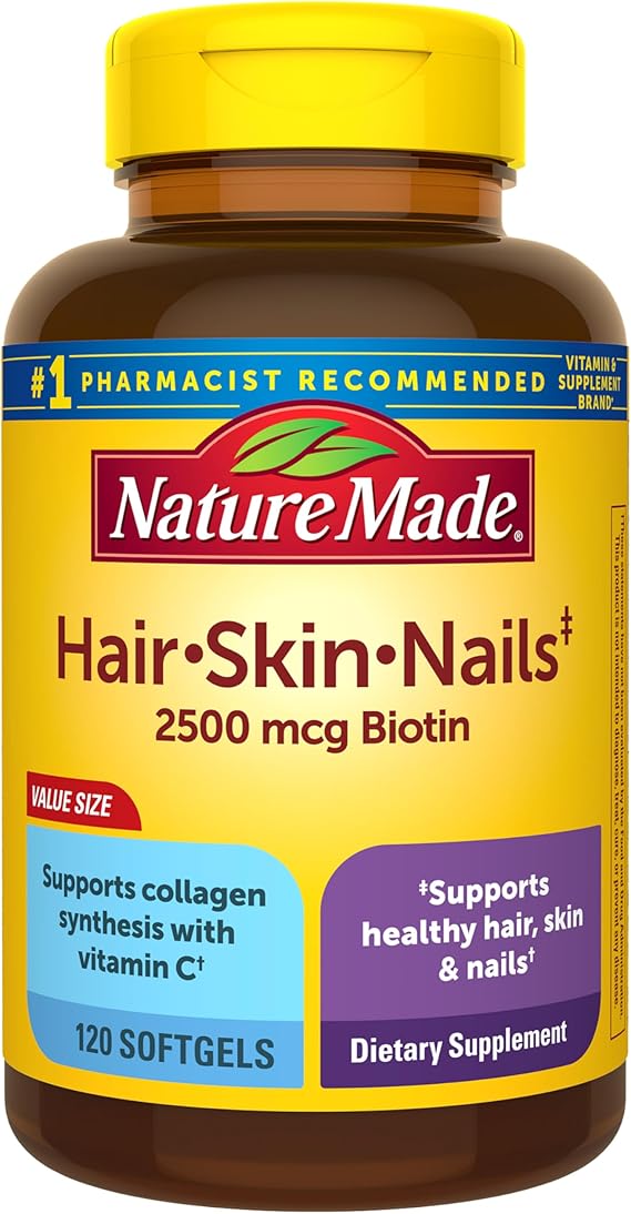 Nature Made Hair Skin and Nails with Biotin 2500 mcg, 120 Softgels | Dietary Supplement For Healthy Hair Skin and Nails Support, Vitamin C and Vitamin A Help Support Healthy Skin, 120 Day Supply