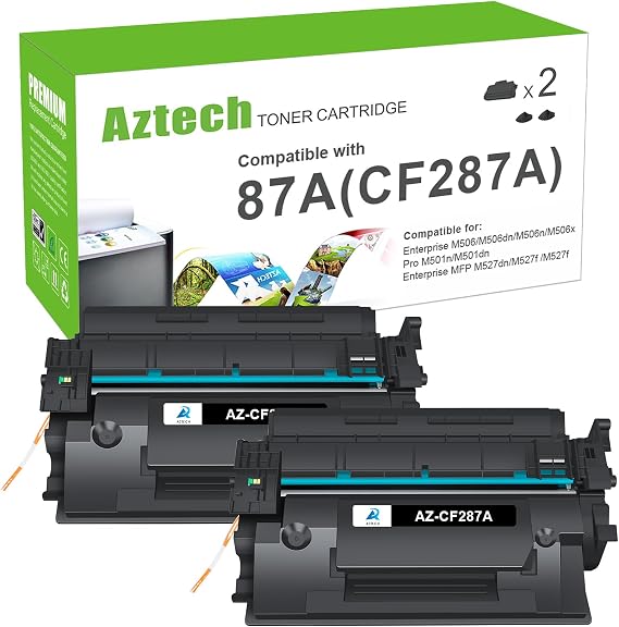 CF287A 87A Toner Cartridge for HP Printer Black M501 M506 CF287X 87X Compatible for HP LaserJet Enterprise Pro M501 M506 M501dn M506dn M506n M506x MFP M527dn M527f M527 Series Printer Ink 2 Pack