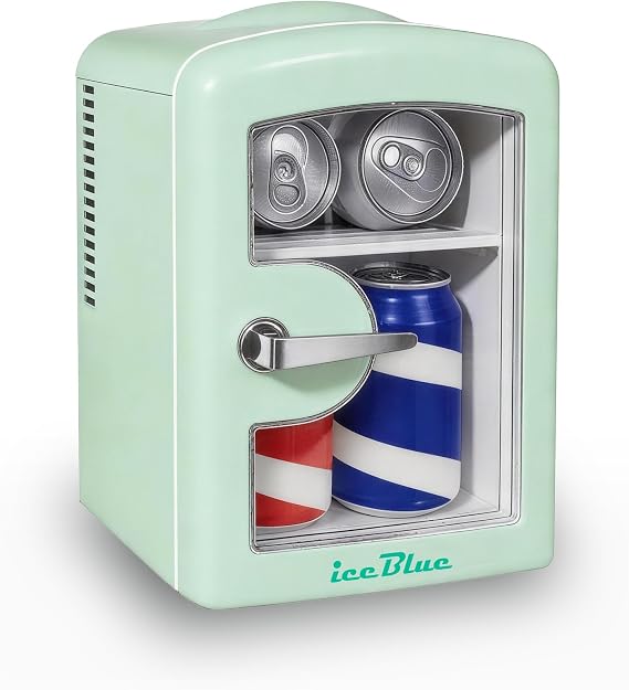 Mini Fridge, 4 Liter /6 Cans Skincare Fridge with Viewing Window (Green) | Compact Mini Makeup Fridge for Beauty & Beverages, Dual-use Portable Tiny Fridge for Bedroom, Desk, Office, Home, Car, Gift