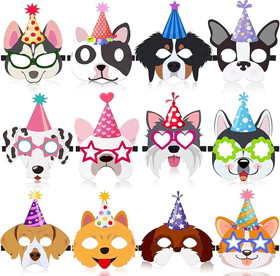 Zhanmai 12 Pcs Felt Dog Party Masks for Kids Puppy Birthday Party | 12 Styles, Puppy Themed Masks, Dog Costumes Birthday Decoration, Pet Favors, Cosplay Supplies