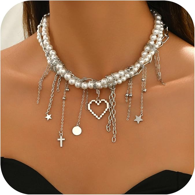 Choker Pearl Necklace for Women Twisted Imitation Pearls Necklace Jewelry Dainty Statement Accessories Costume Wedding Gifts Party Vintage Trendy Elegant Charm Necklaces