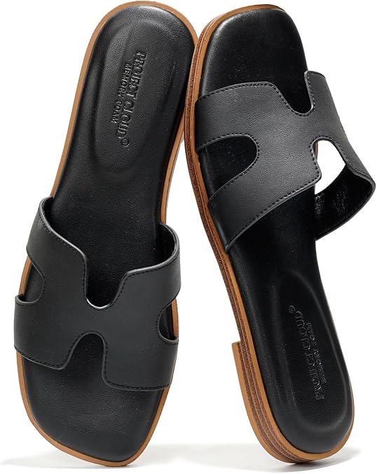 Project Cloud 100% Genuine Leather Sandals Women Flats For Women (Jannel) | Sandals for Women Fashion Flat Womens Sandals with Memory Foam Insole Slides Sandals Footwear Mules Women's Sandals