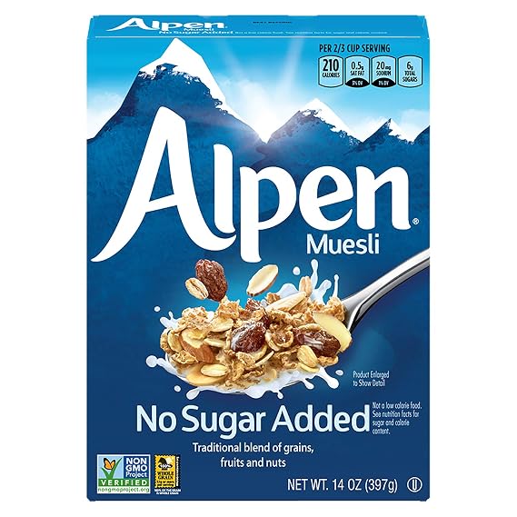 Alpen Muesli Cereal, No Sugar Added, 14 Ounce