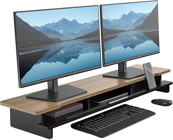 42.5 Dual Monitor Stand Desk Shelf with Phone Tablet Holder